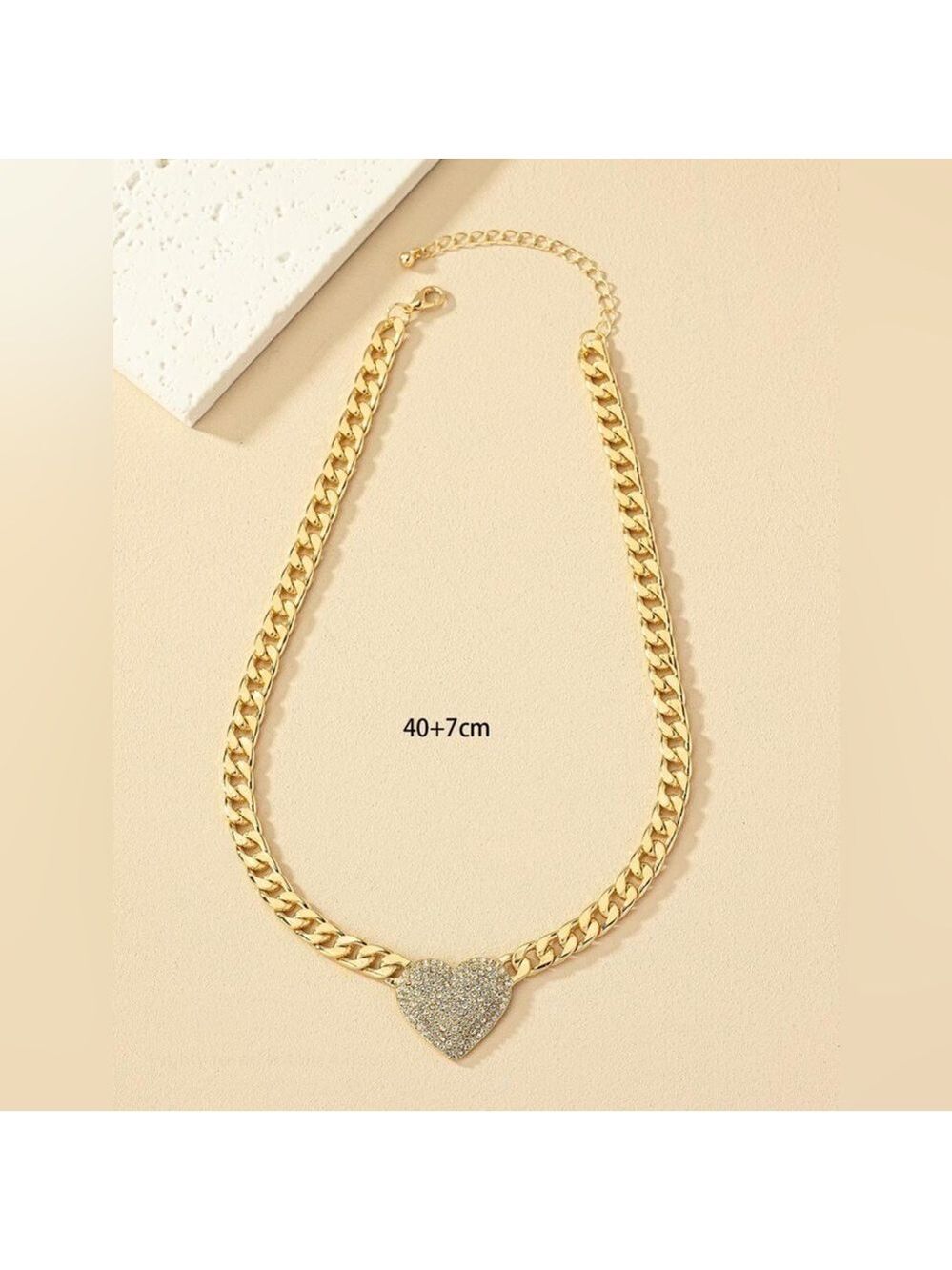 Gold Rhinestone Heart Pendant Necklace - Picture 4 of 4